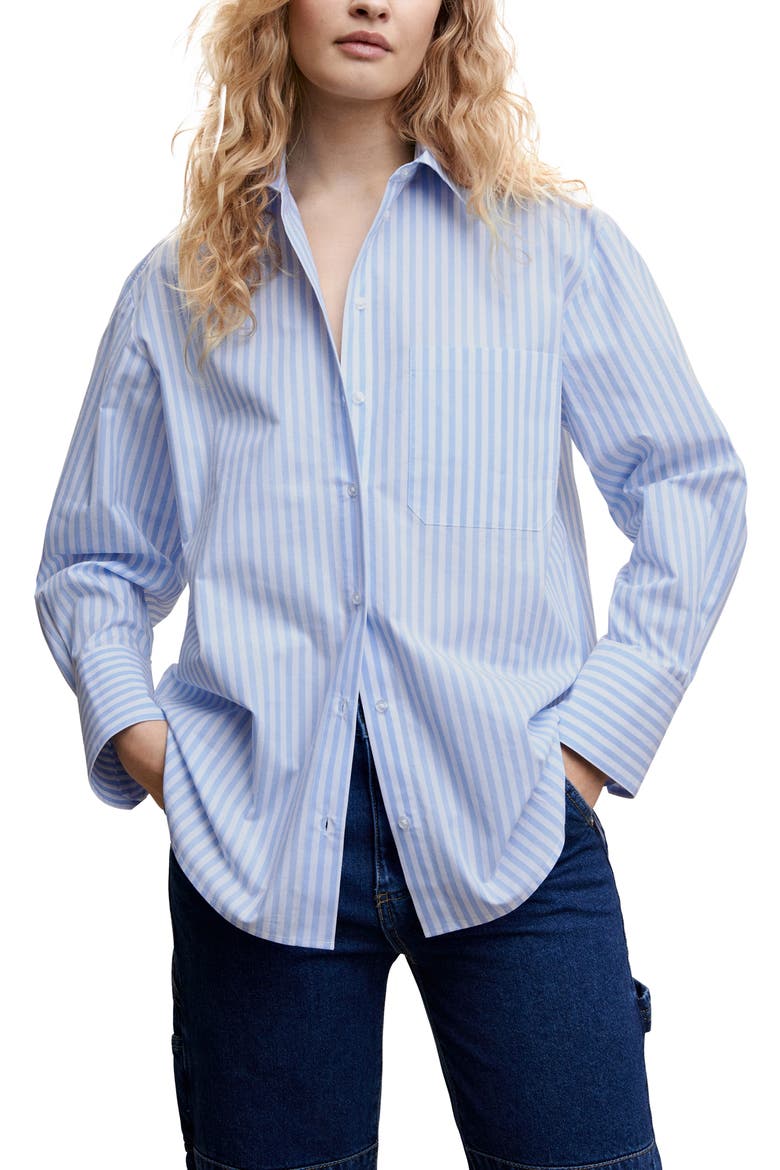 Oversize Stripe Long Sleeve Cotton Button-Up Shirt, Main, color, LIGHT PASTEL