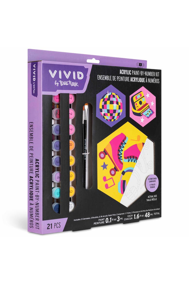 Acrylic Mini Paint By Number Kit, Retro 70's, Hexagon 6 x 6 Inches, Alternate, color, Multicolored