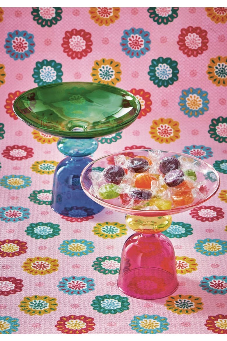 Mira Pedestal Decorative Dish Blue Multi Borosilicate Glass 6x6x1.97 in, Alternate, color, Blue