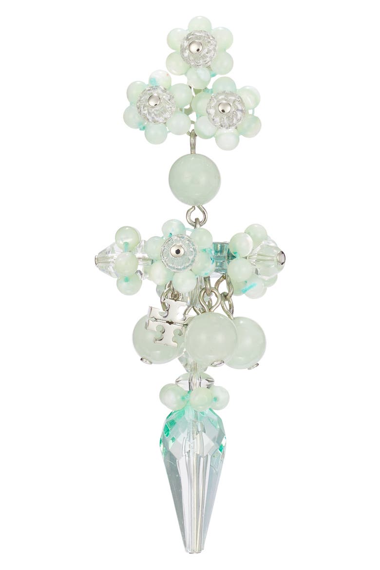 Curiosity Beaded Linear Drop Earrings, Alternate, color, TORY SILVER / MINT