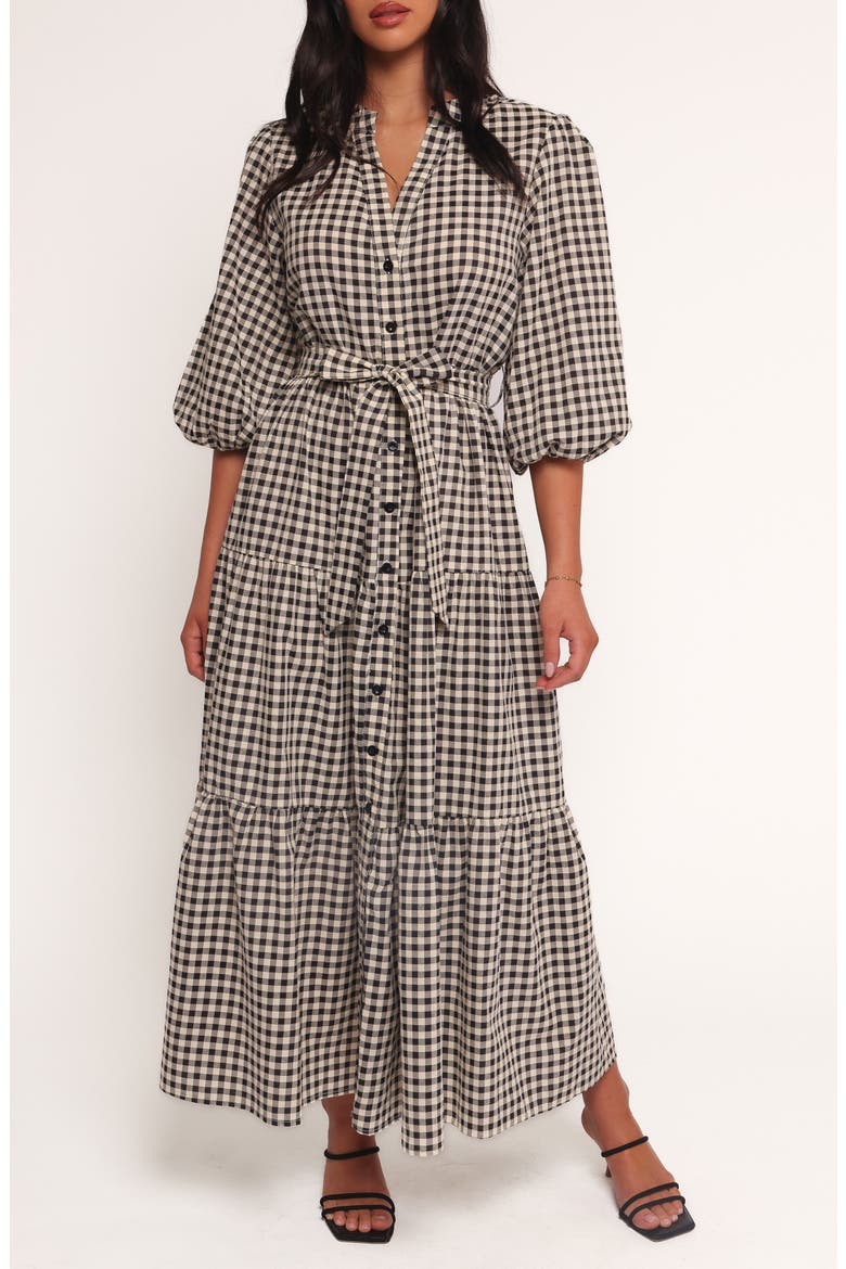 Dixon Gingham Cotton Blend Button-Up Maxi Dress, Main, color, BLACK CREAM GINGHAM