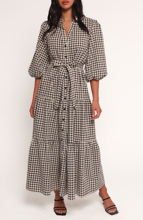 Dixon Gingham Cotton Blend Button-Up Maxi Dress