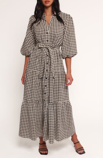 Dixon Gingham Cotton Blend Button-Up Maxi Dress