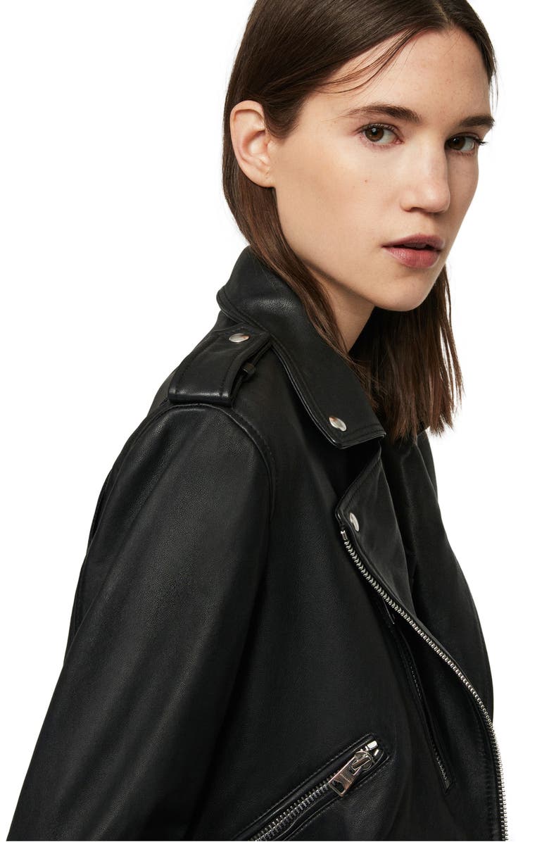 AllSaints Lexi Lambskin Leather Biker Jacket, Alternate, color, 