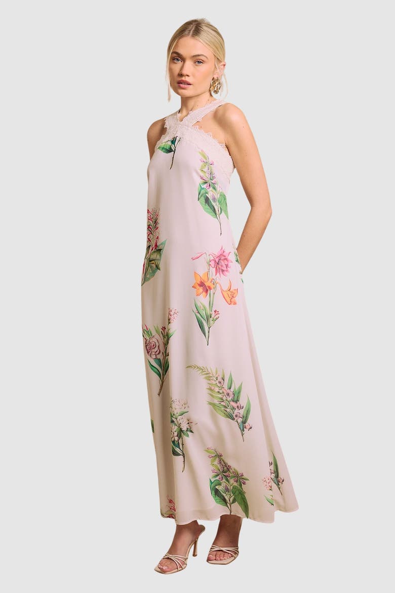 Halterneck Floral Maxi Dress, Main, color, Ivory