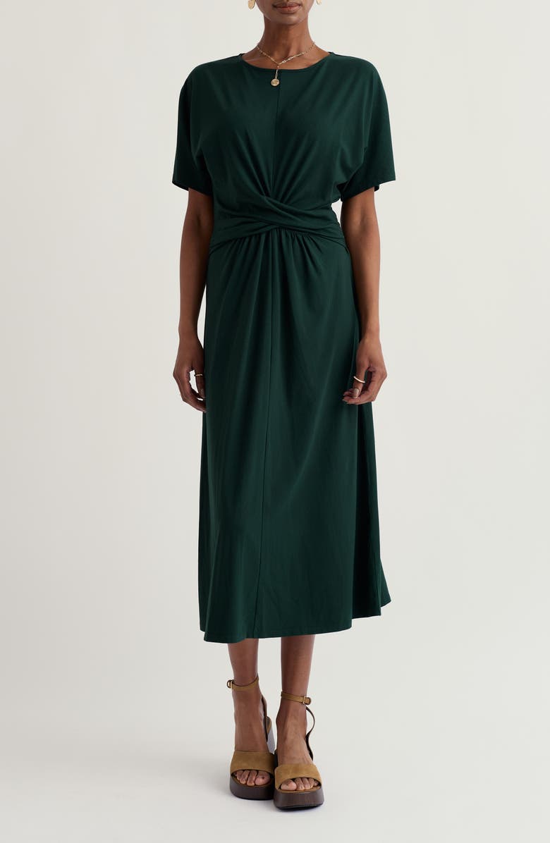 Seasalt Cornwall Water Mint Twist Front Organic Cotton Blend Midi Dress, Main, color, 