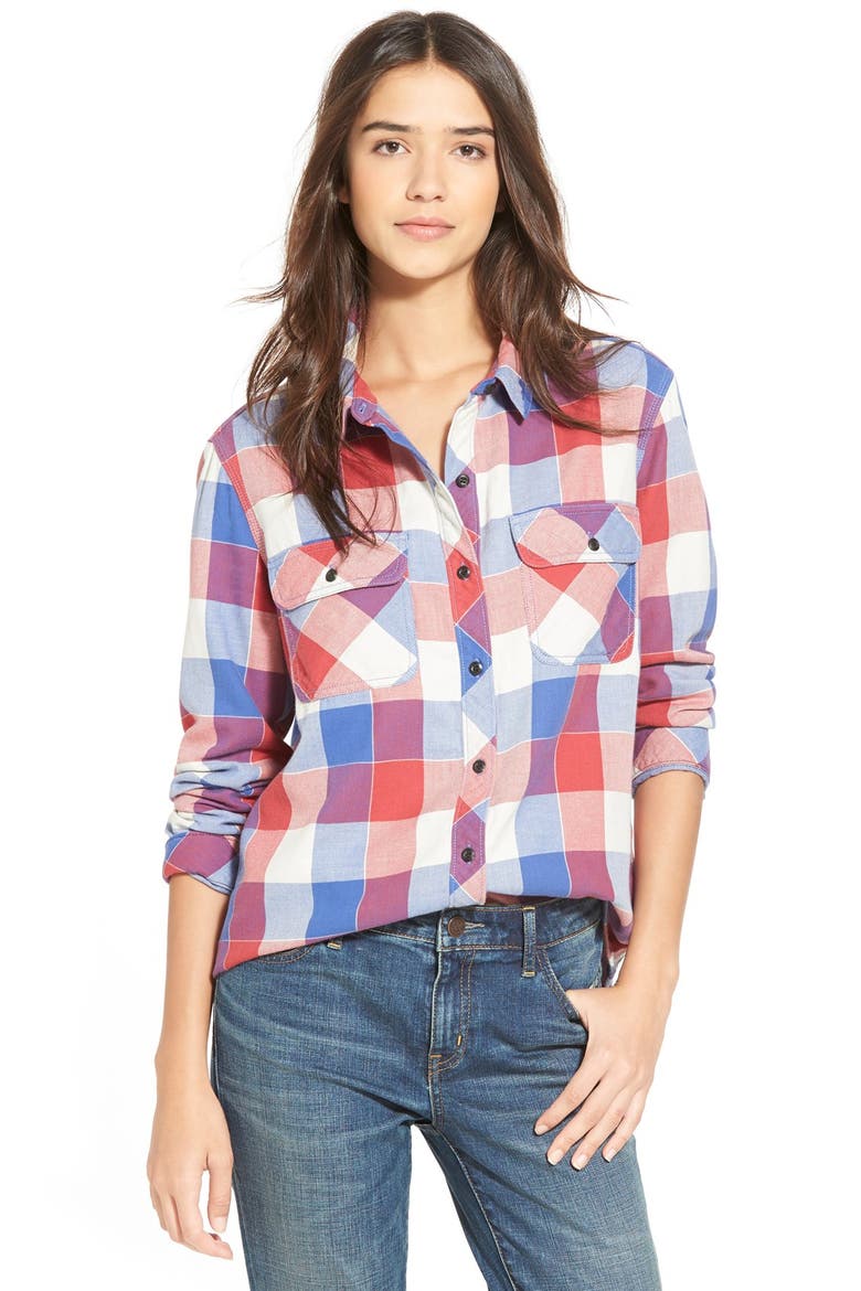 Treasure&Bond Buffalo Check Boyfriend Shirt, Main, color, RED BEAUTY BUFFALO CHECK
