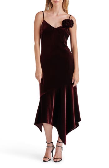 STEVE MADDEN STEVE MADDEN LUCILLE ROSETTE DETAIL ASYMMETRIC VELVET DRESS