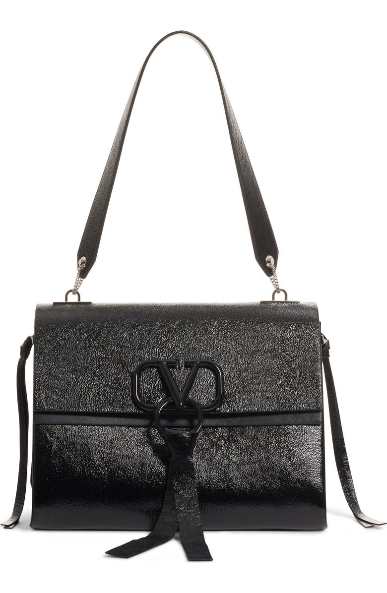 Valentino Garavani Medium V-Ring Leather Shoulder Bag, Main, color,