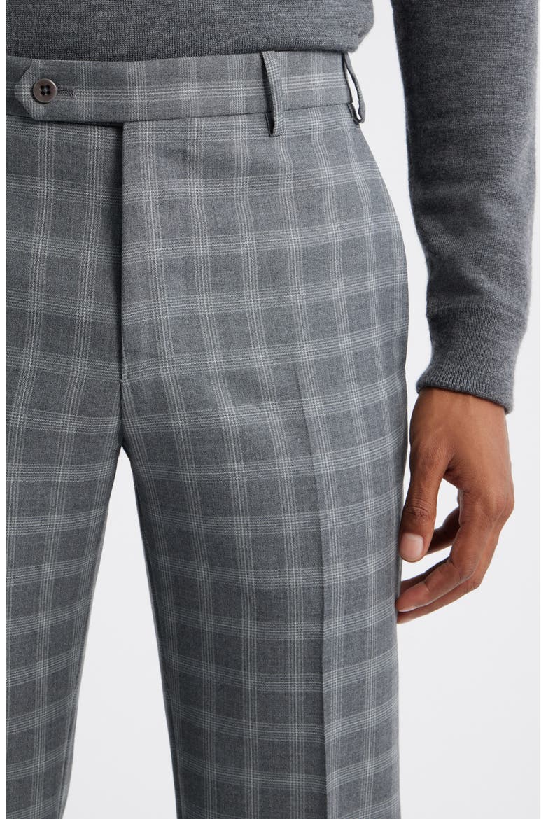 Devon Flat Front Plaid Wool Dress Pants, Alternate, color, MEDIUM GREY