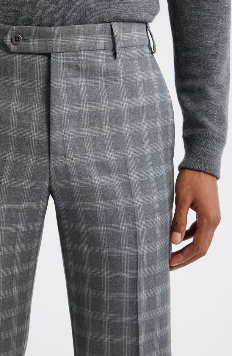 Zanella Devon Flat Front Plaid Wool Dress Pants, Alternate, color, Medium Grey