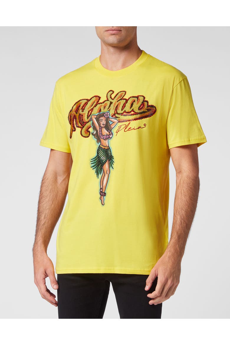 T-Shirt Round Neck Ss Hawaii Men, Main, color, yellow