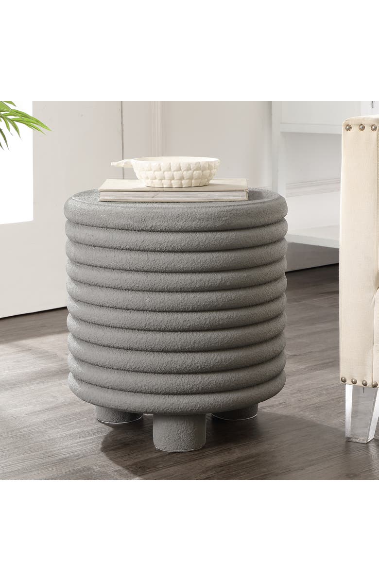 JONATHAN Y Evans 18" Minimalist Modern 3-Legged Drum Indoor/Outdoor Accent Table, Alternate, color, Gray Frosted