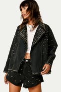 NASTY GAL Studded Denim Biker Jacket