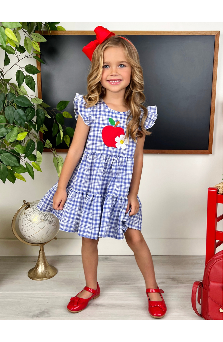 Mia Belle Girls Apple of My Class Cute Back To School Dress, Alternate, color, Blue