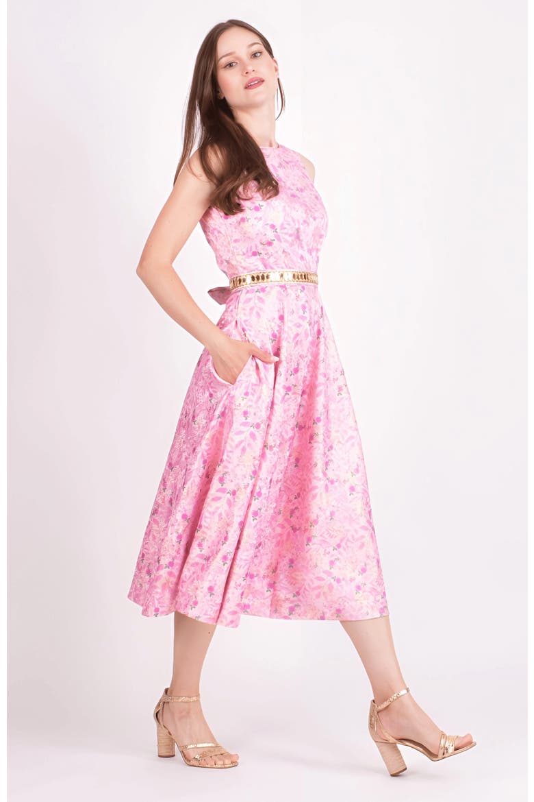 Laurel Jacquard Embroidered Midi Dress, Alternate, color, Pink