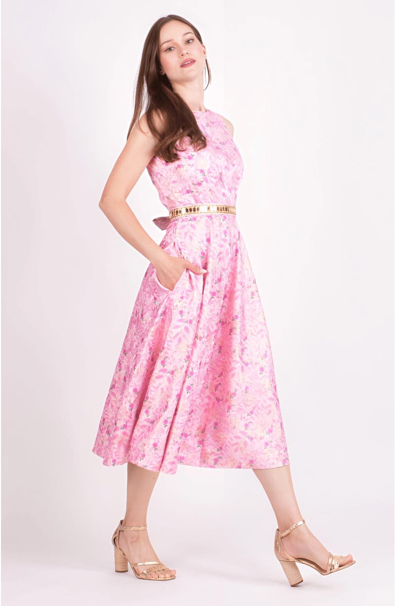 RAAS Laurel Jacquard Embroidered Midi Dress, Alternate, color, Pink