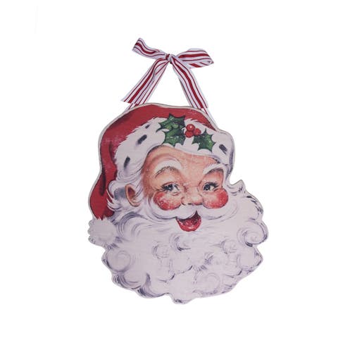 Vintage Santa Door Hanger Wall Sign Multicolor Christmas Decor