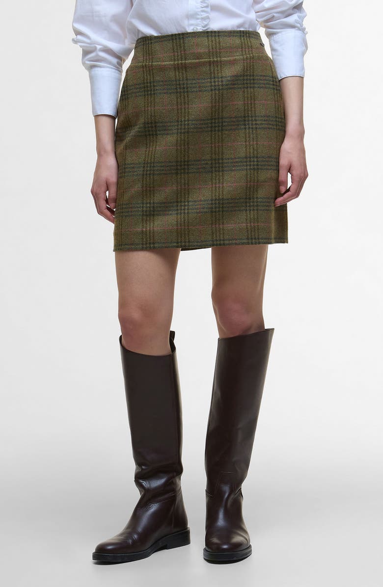 Barbour Bamburgh Plaid Wool Miniskirt, Main, color, Arabesque/ Brown