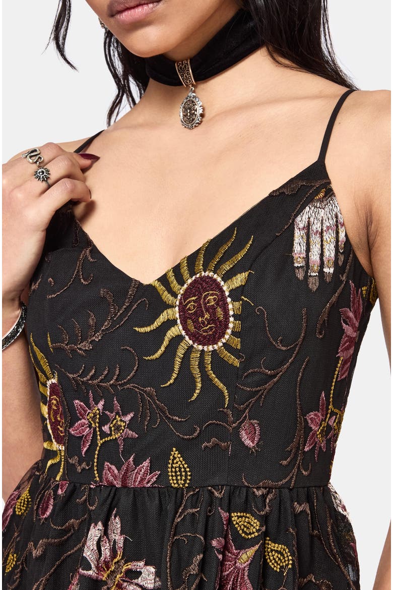 Angela Folk Embroidered Cami Dress, Alternate, color, Black