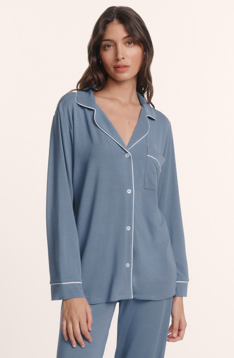 Eberjey Gisele Long Pajamas, Alternate, color, Navy/White