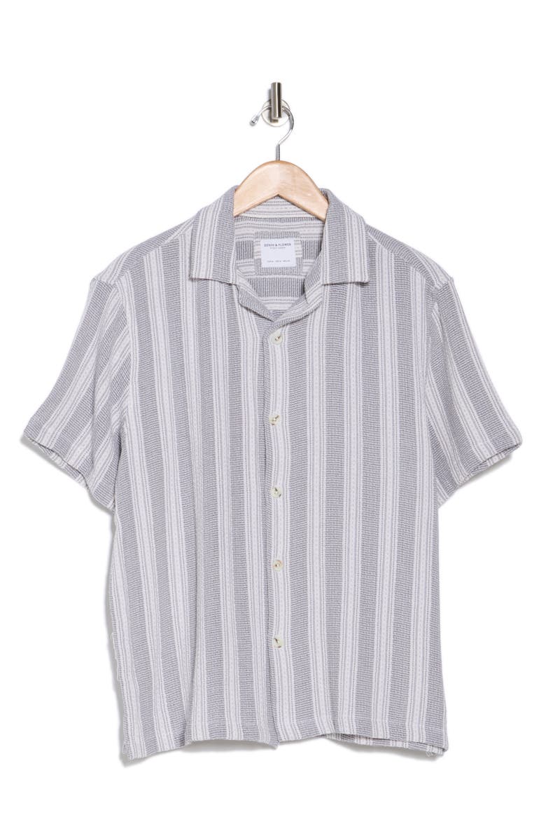 DENIM AND FLOWER Stripe Textured Camp Shirt, Alternate, color, Gray