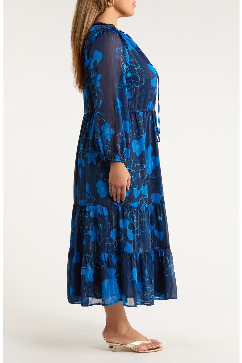 Bluford Metallic Floral Print Long Sleeve Dress, Alternate, color, NAVY-BLUE