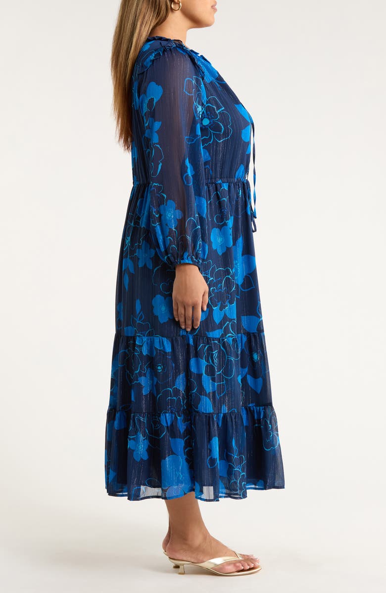SUGARLIPS Bluford Metallic Floral Print Long Sleeve Dress, Alternate, color, Navy-Blue