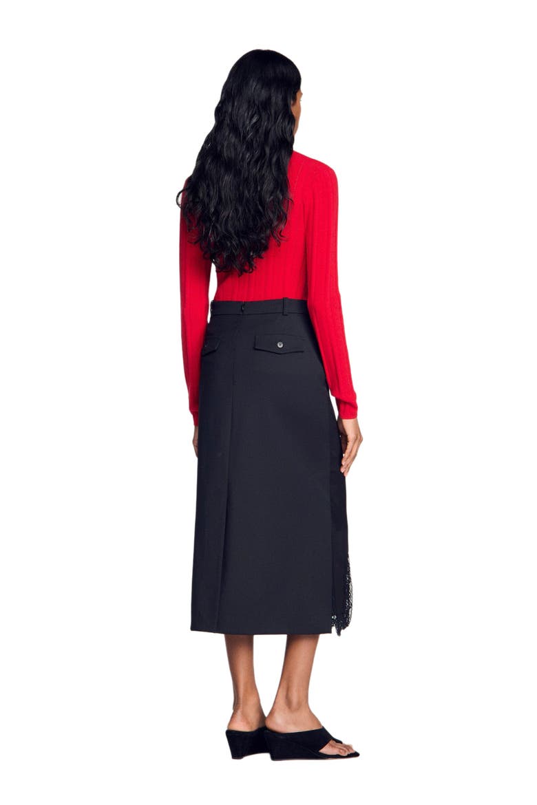 Long mixed-material lace skirt, Alternate, color, Black