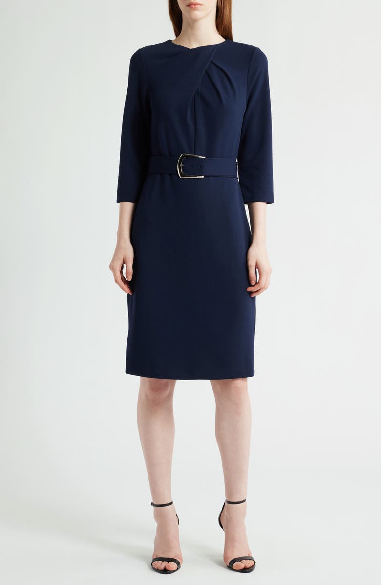 Tahari ASL Belted Crepe Dress, Main, color, 