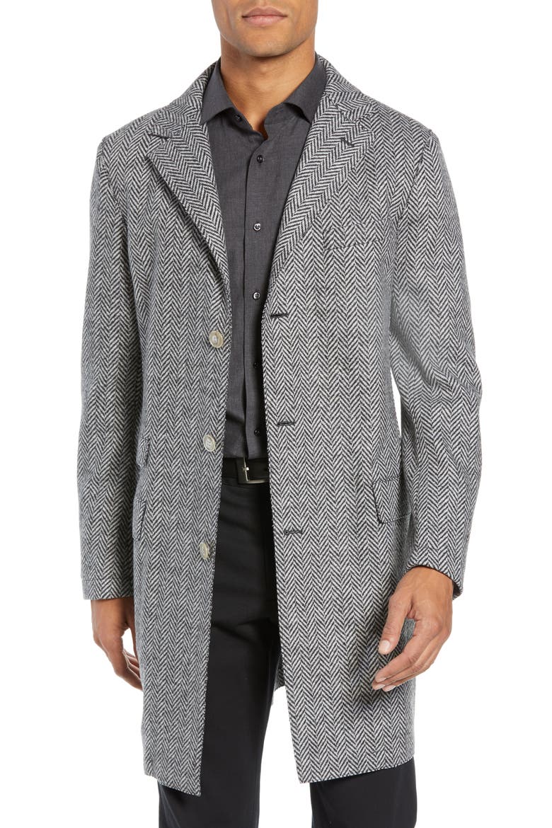 Trim Fit Wool Blend Top Coat, Main, color, GREY
