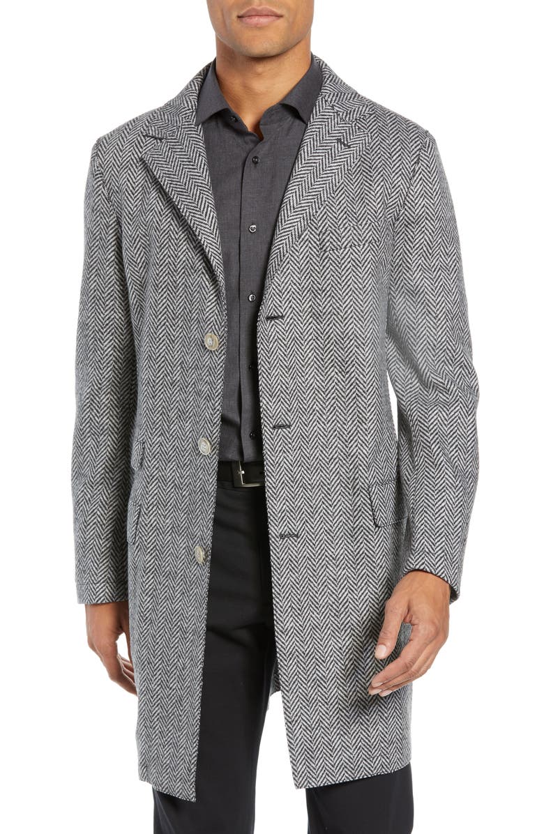 Eleventy Trim Fit Wool Blend Top Coat, Main, color, 