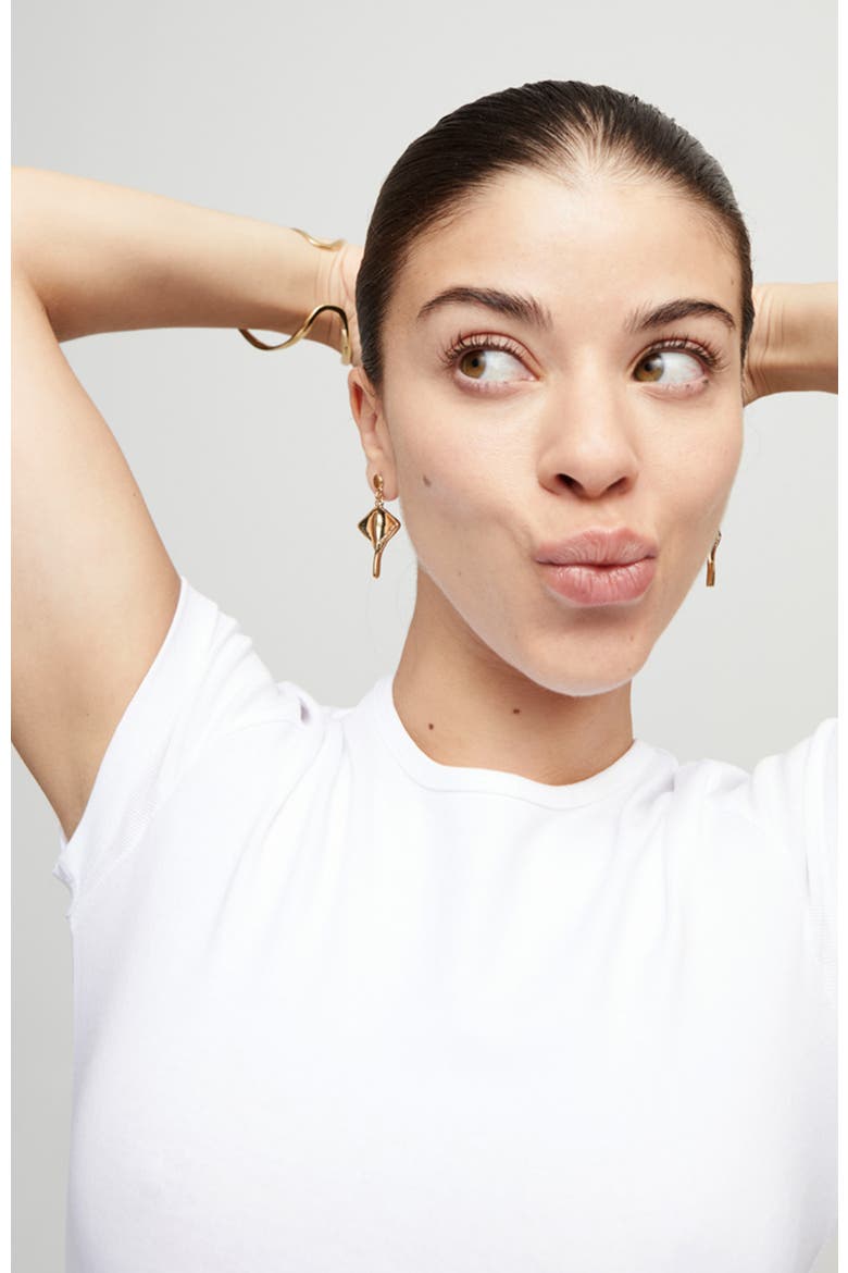 Short Earrings with 18K Gold Plating and Manta Ray Shape, Alternate, color, Gold