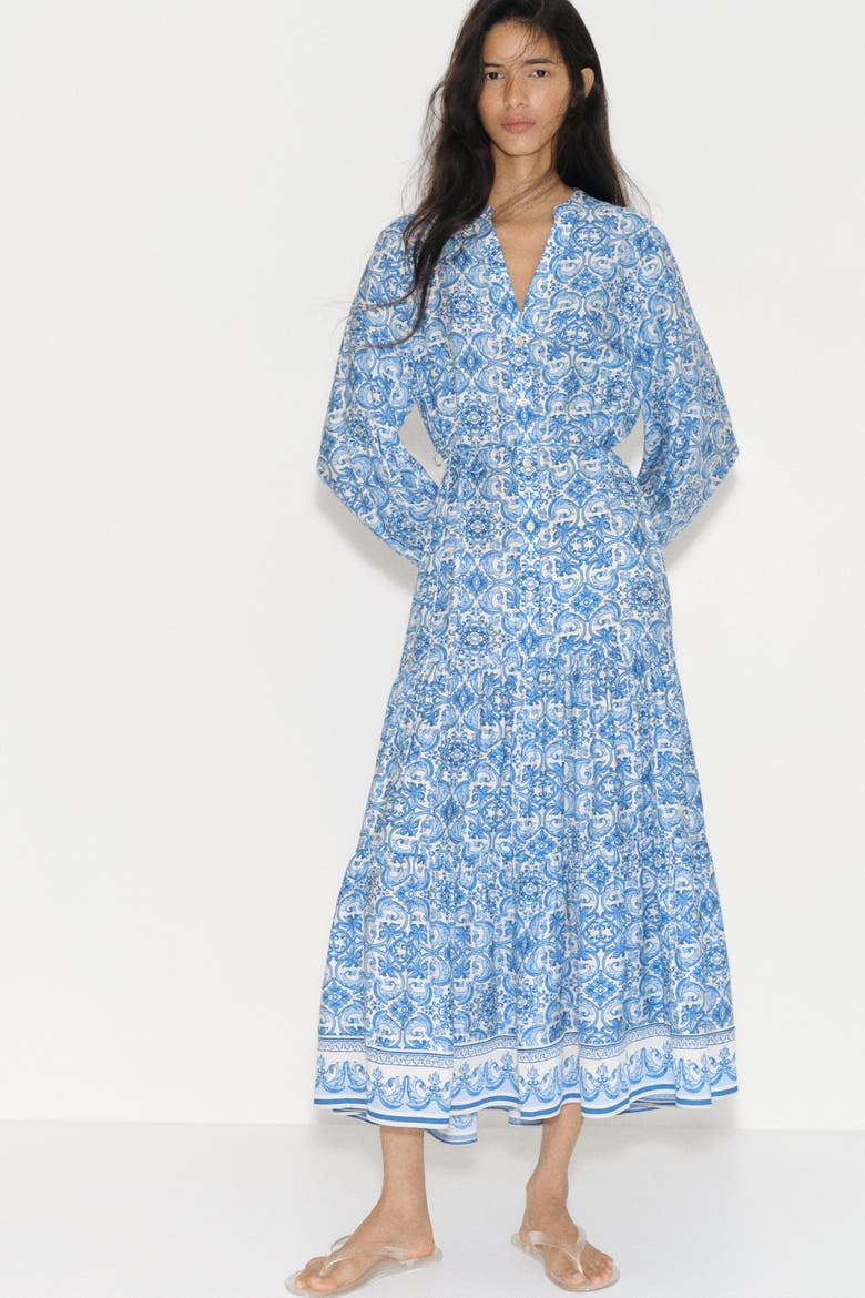 Printed Tiered Dress, Main, color, Cream/patterned