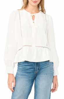 Lace Yoke Tie Front Long Sleeve Top