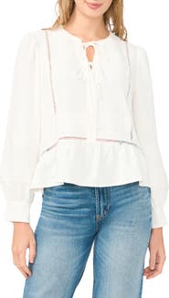 Vince Camuto Lace Yoke Tie Front Long Sleeve Top