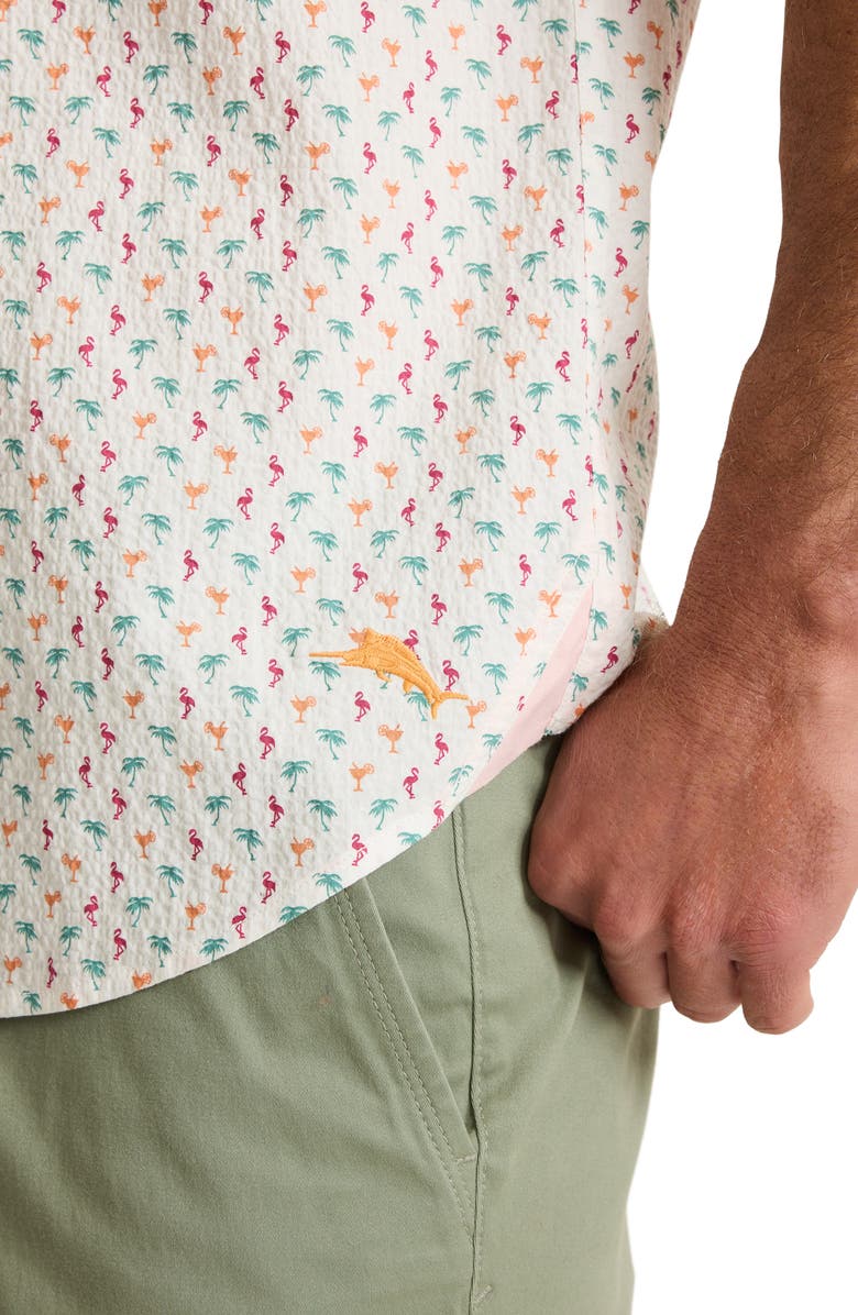Tommy Bahama Nova Wave Flock It to You Short Sleeve Seersucker Button-Up Shirt, Alternate, color, White