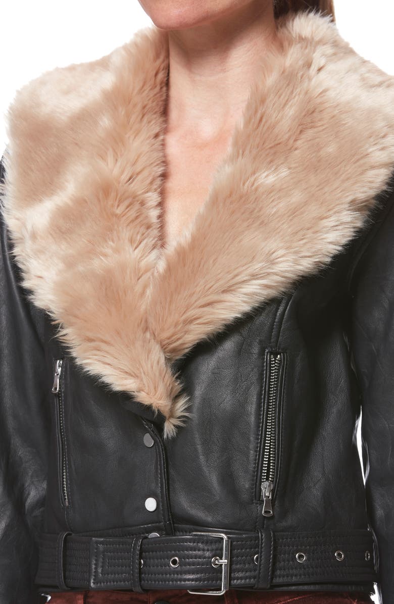 PAIGE Rizza Lambskin Leather Moto Jacket with Removable Faux Fur Collar, Alternate, color, 