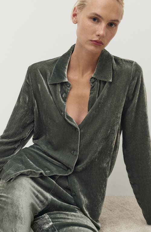 Mango Velvet Button-up Shirt In Green