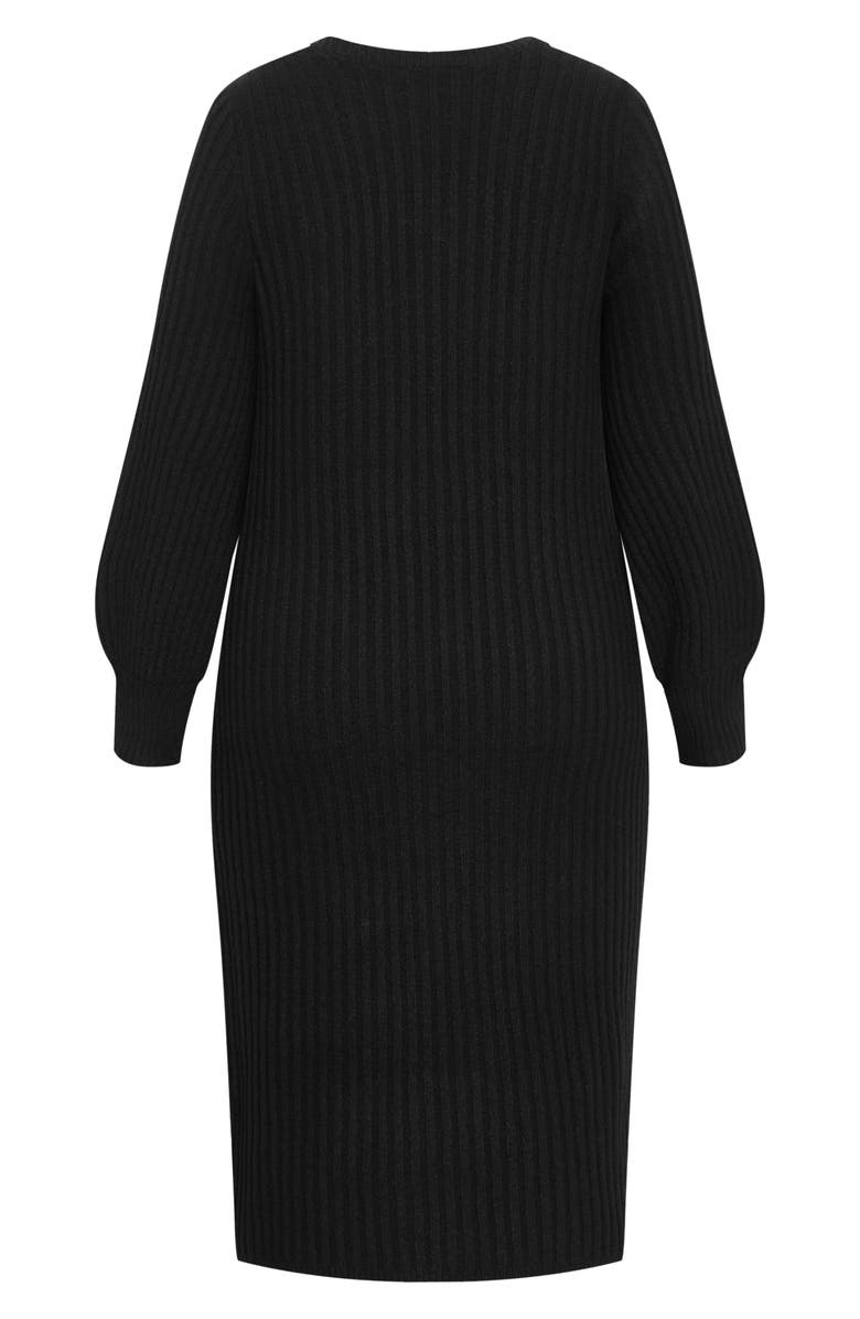City Chic Sarah Long Sleeve Rib Sweater Midi Dress, Alternate, color, Black