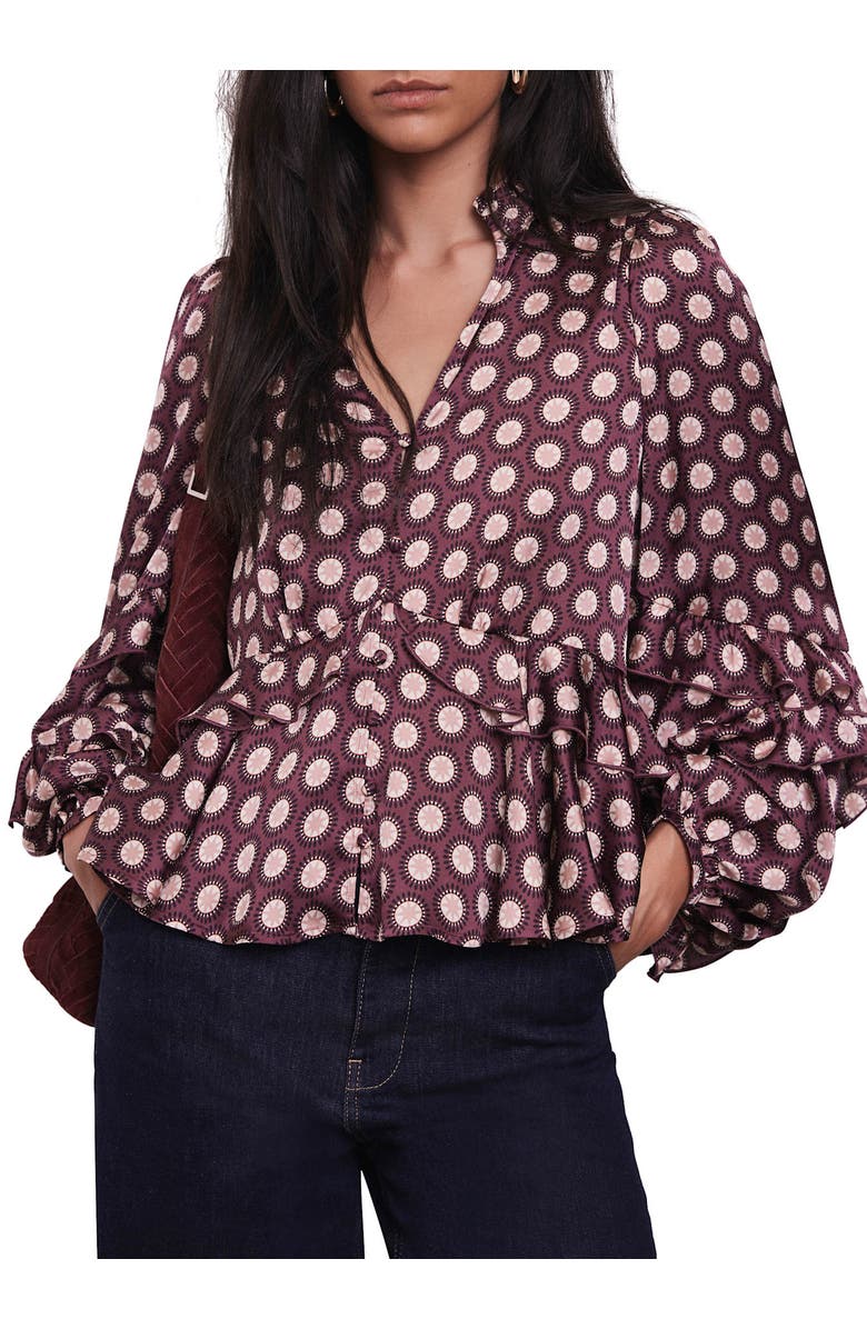 MINT VELVET Geometric Print Top, Main, color, Burgundy