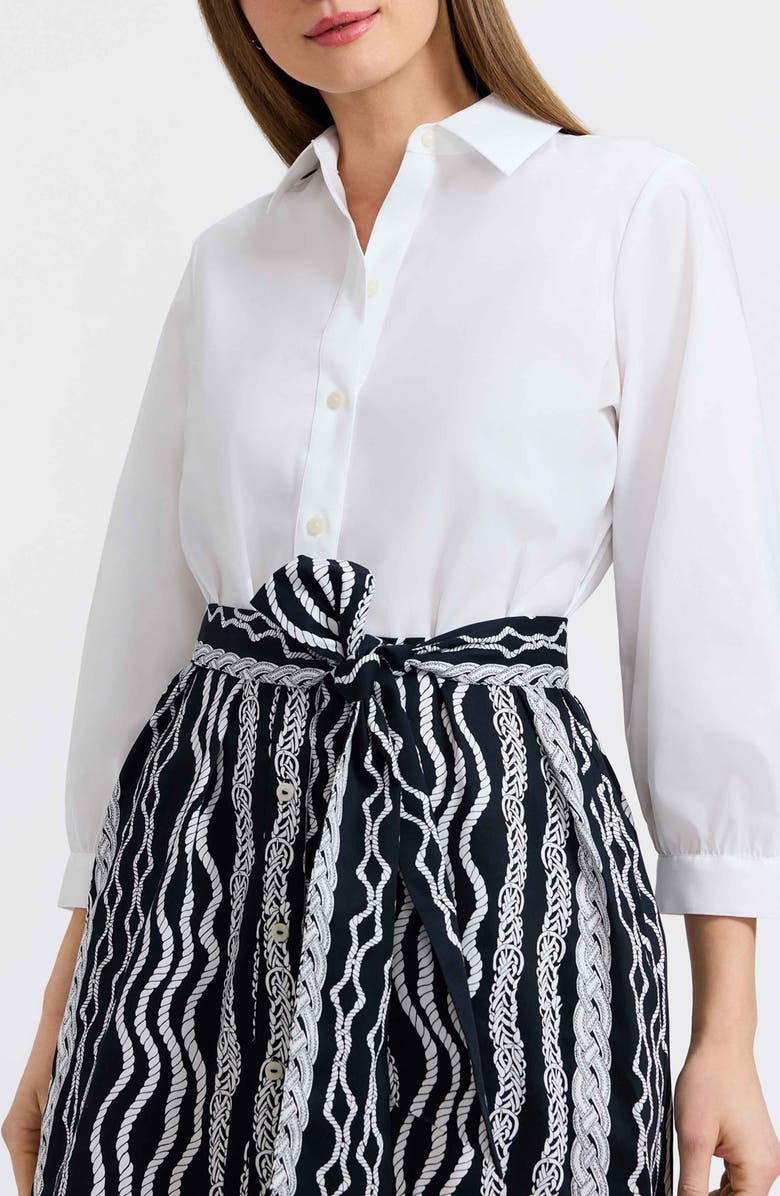 Foxcroft Esther Belted Braid Print Shirtdress, Alternate, color, White/ Black