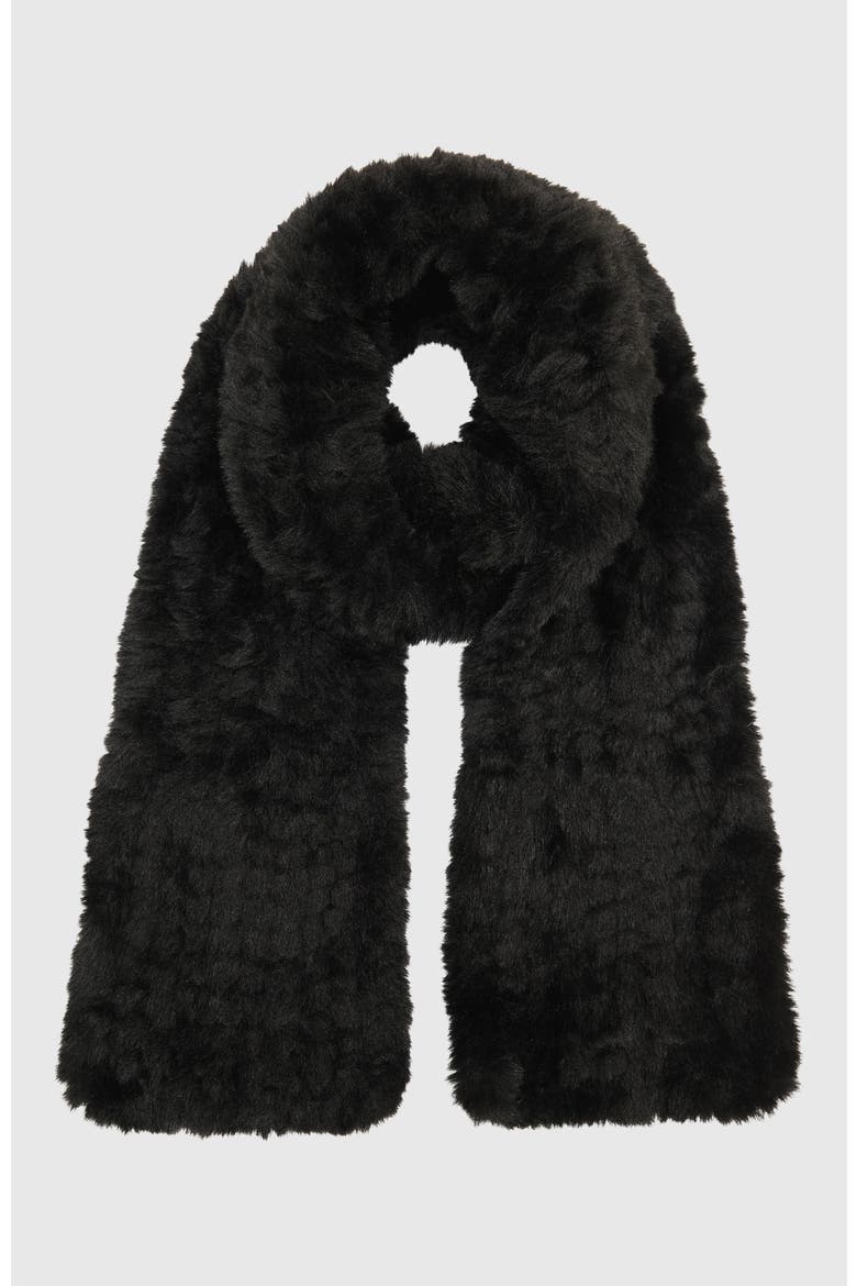 Fur-Free Rex Rabbit (Faux Fur) Knit Scarf, Alternate, color, BLACK