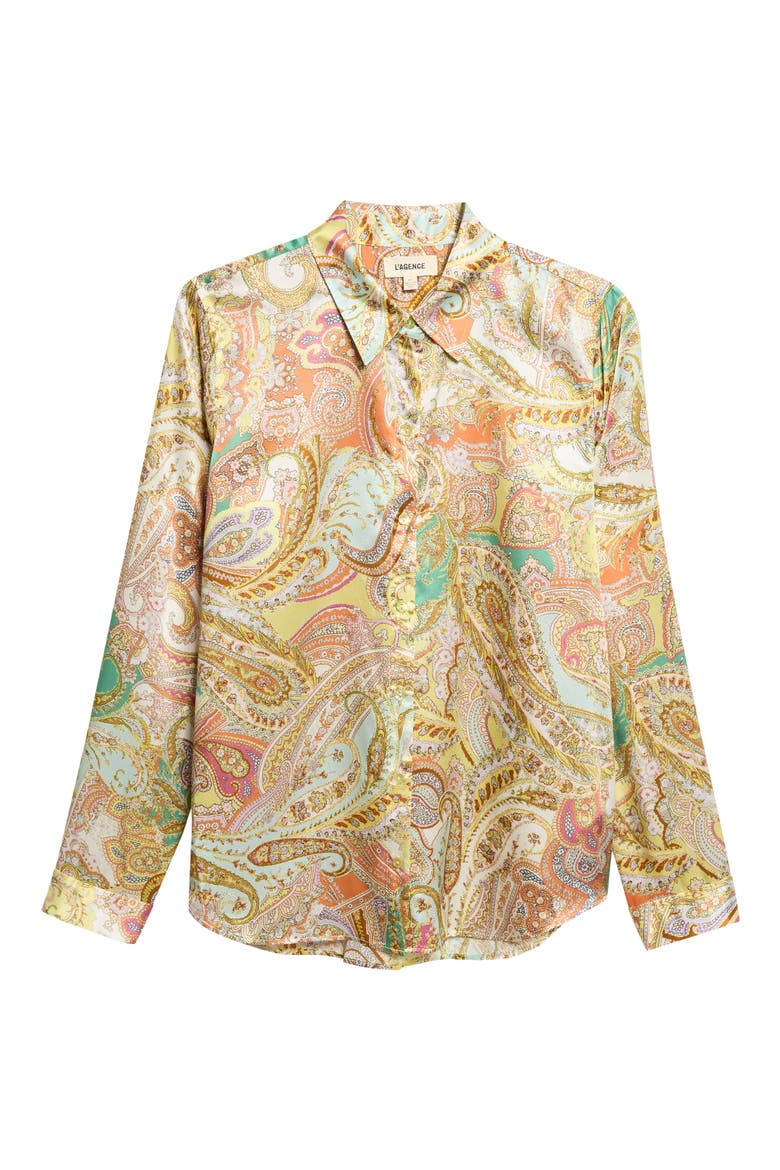 Tyler Paisley Silk Button-Up Top, Main, color, GREEN MULTI CLUSTER PAISLEY