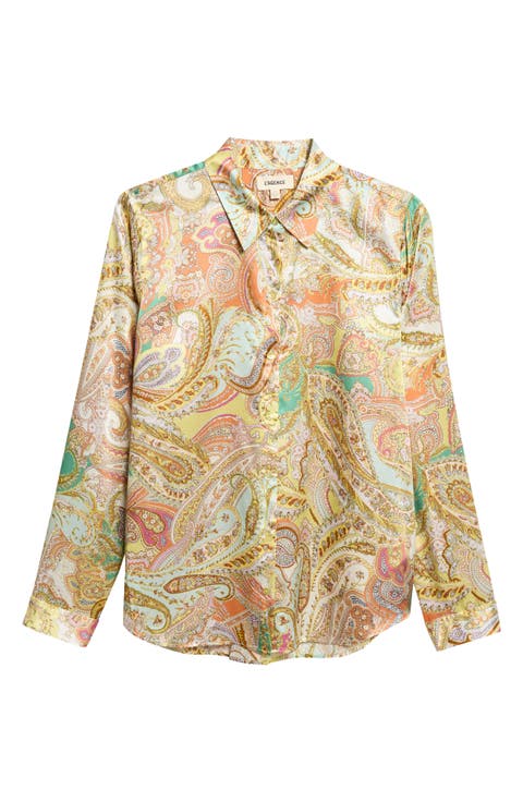 Tyler Paisley Silk Button-Up Top
