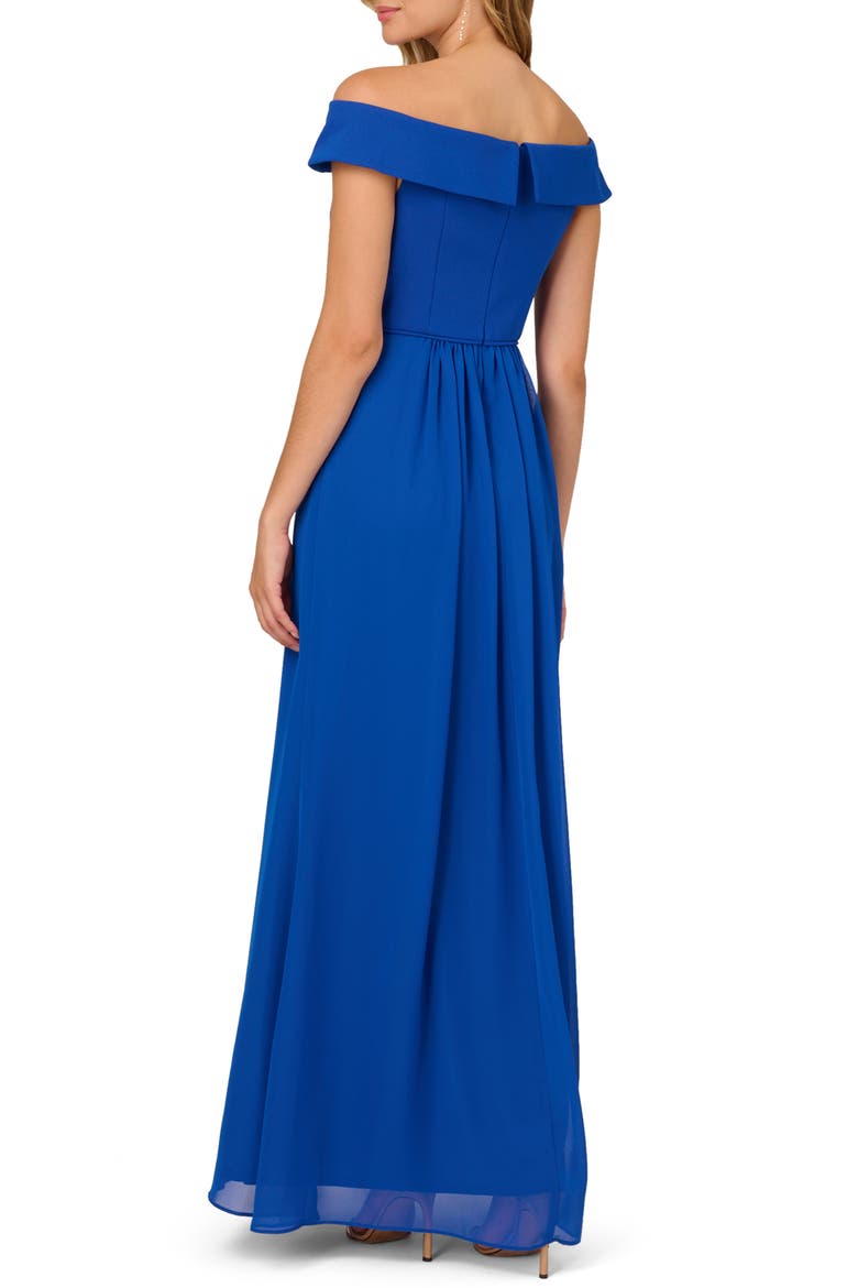 Off the Shoulder Crepe Chiffon Gown, Alternate, color, VIOLET COBALT