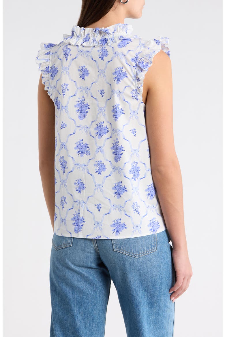 Nia Floral Jaye Flutter Sleeve Stretch Cotton Top, Alternate, color, WHITE-BLUE