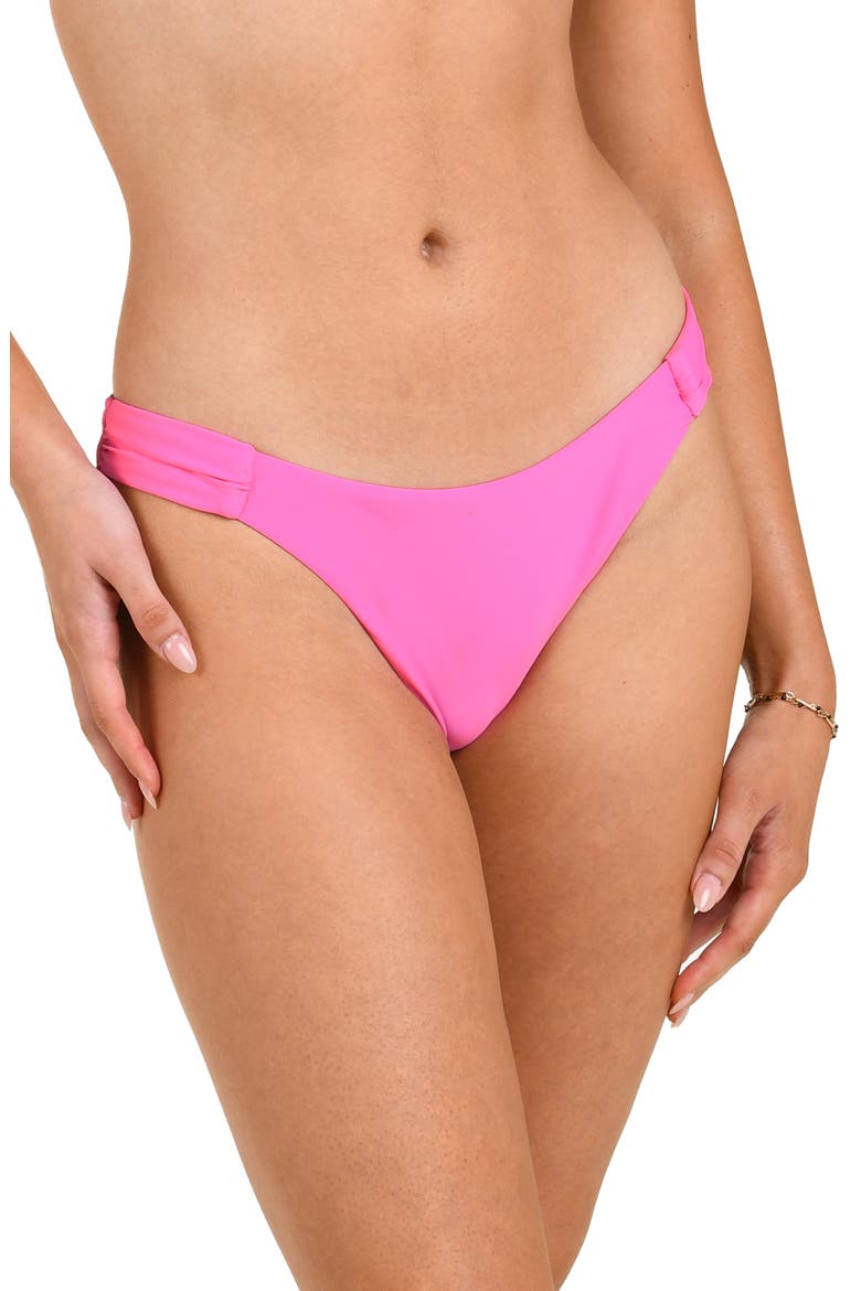 Solid Shirred Side Bikini Bottoms, Main, color, POP PINK