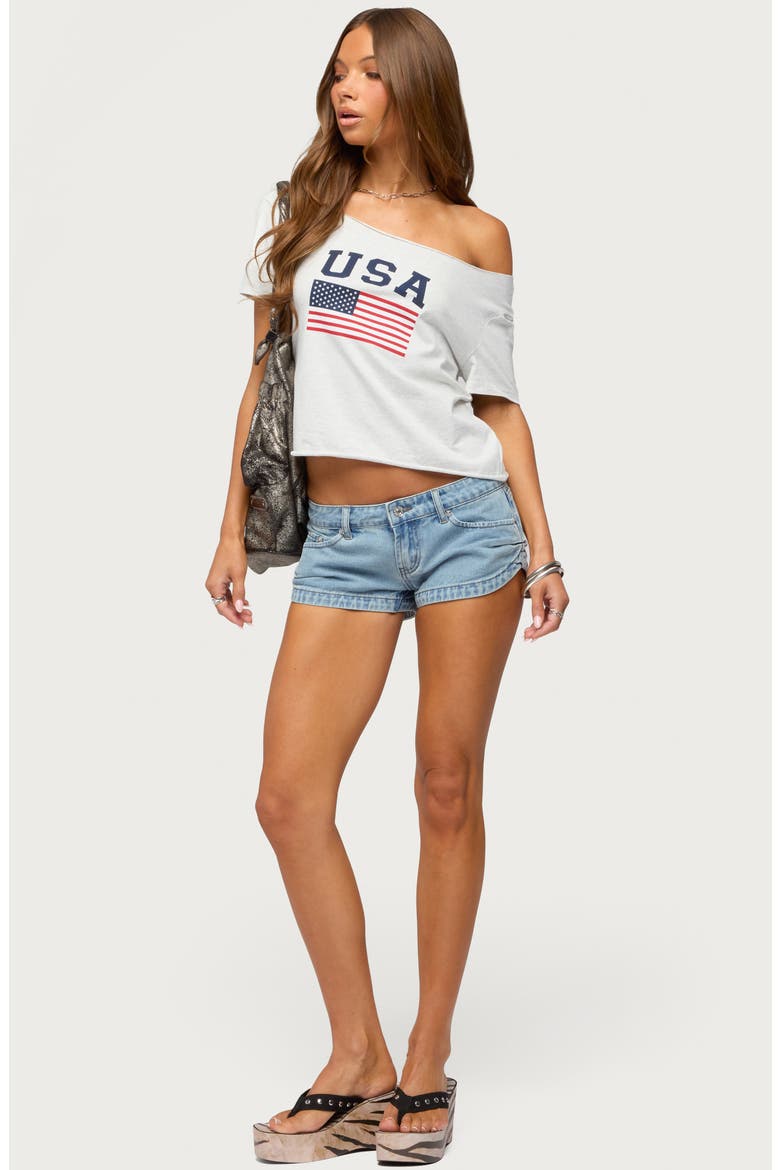 Pleated Micro Denim Shorts, Alternate, color, LIGHT-BLUE