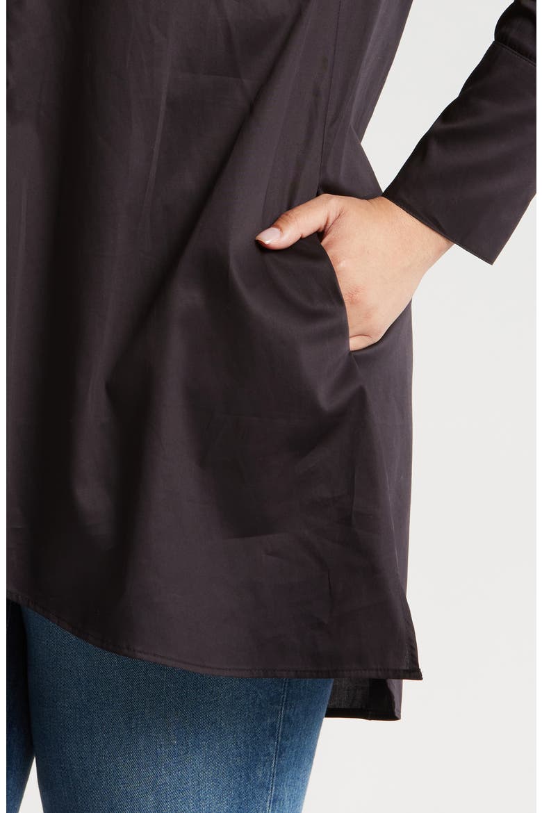 Dorette Asymmetric Collar Cotton Tunic, Alternate, color, BLACK